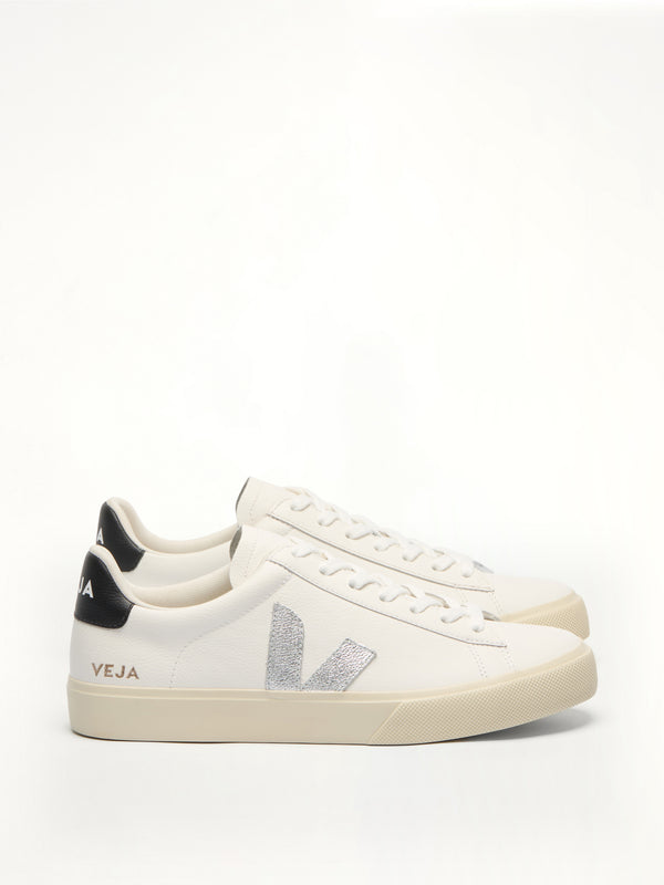 Campo Leather Sneaker in White/Silver/Black