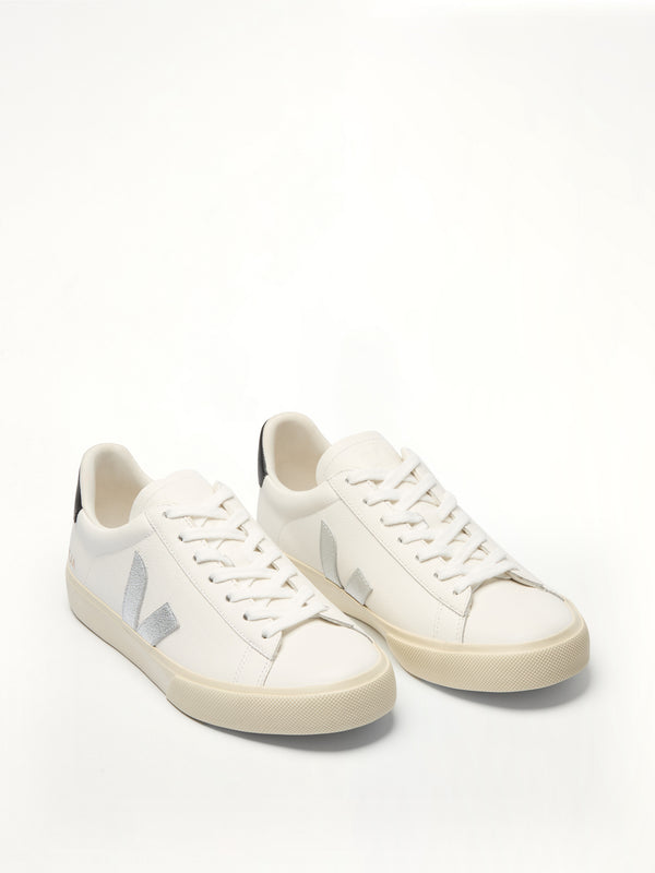 Campo Leather Sneaker in White/Silver/Black