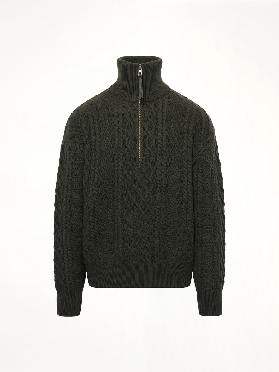 Zip Up Sweater in Khaki Green