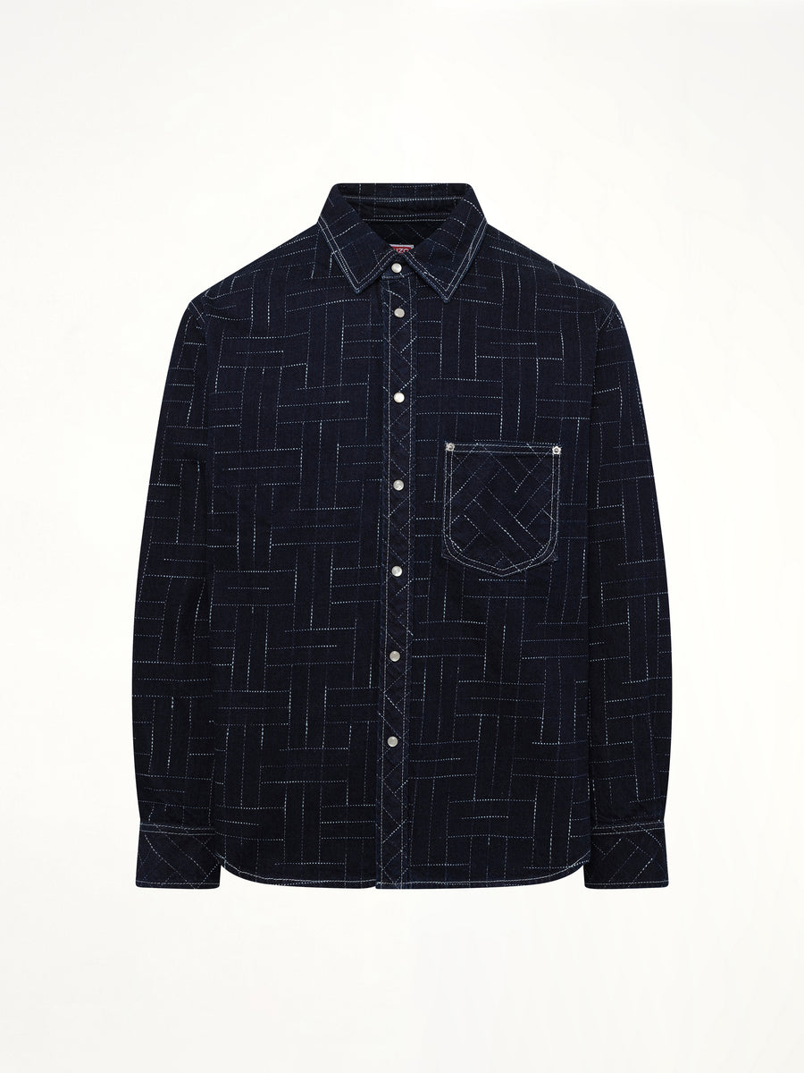 Kenzo Weave Casual Shirt in Rinse Blue Denim