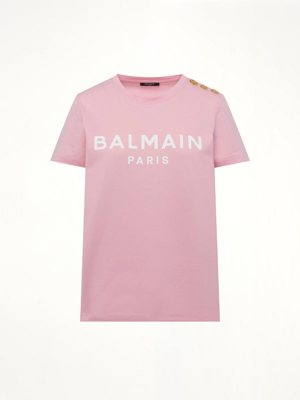 3粒扣Balmain玫瑰色/白色印花T恤