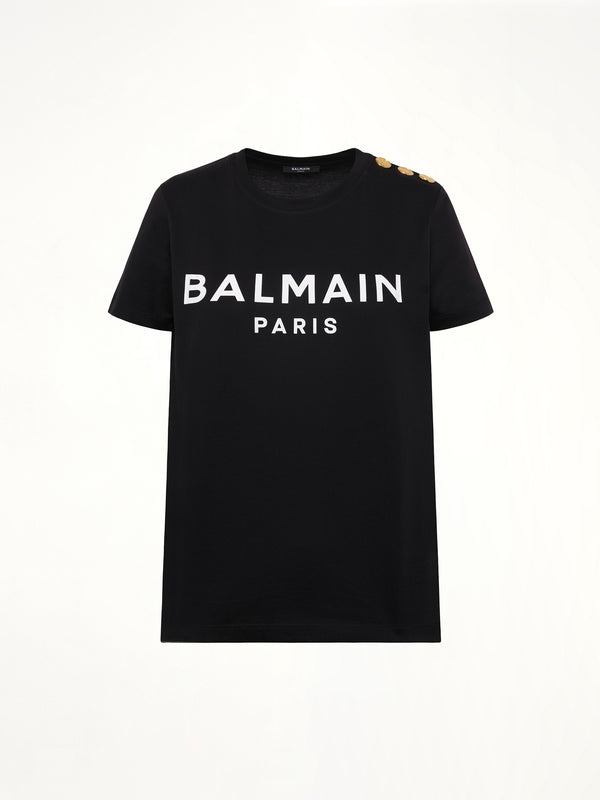 3ボタンロゴプリントTシャツ ブラック/ホワイト