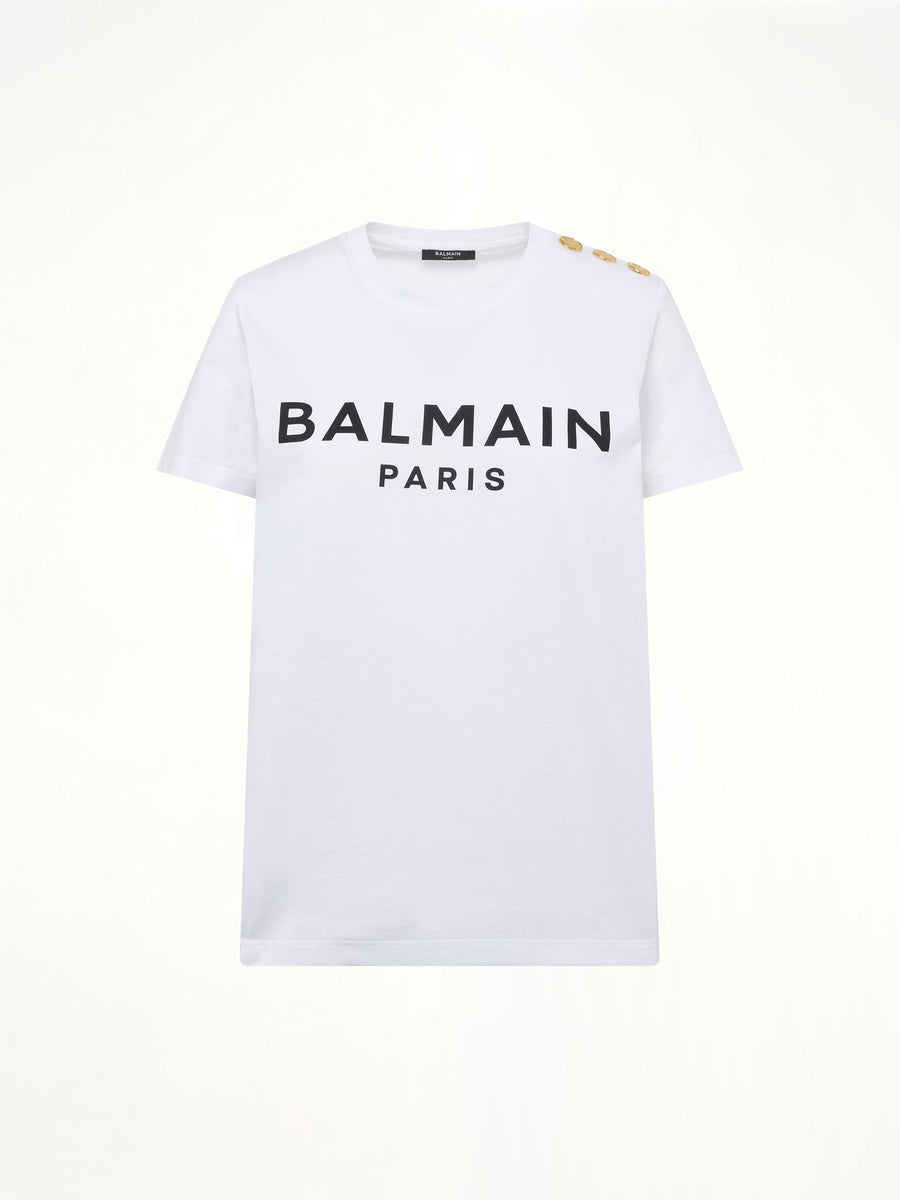 3 Button Printed Logo Classic Fit T-Shirt in White/Black