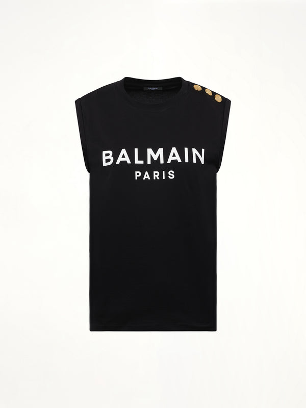 3 Buttons Logo Tank Top in Black