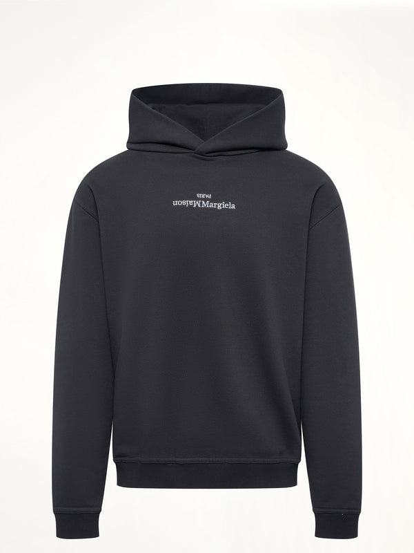Upside Down Logo Hoodie in Black