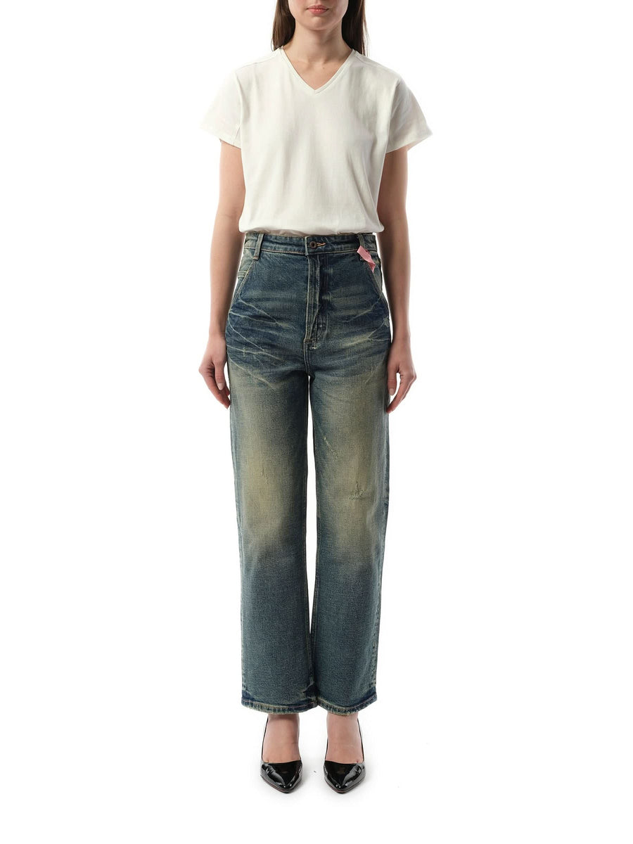 Vintage Washed Straight-Cut Jeans in Blue