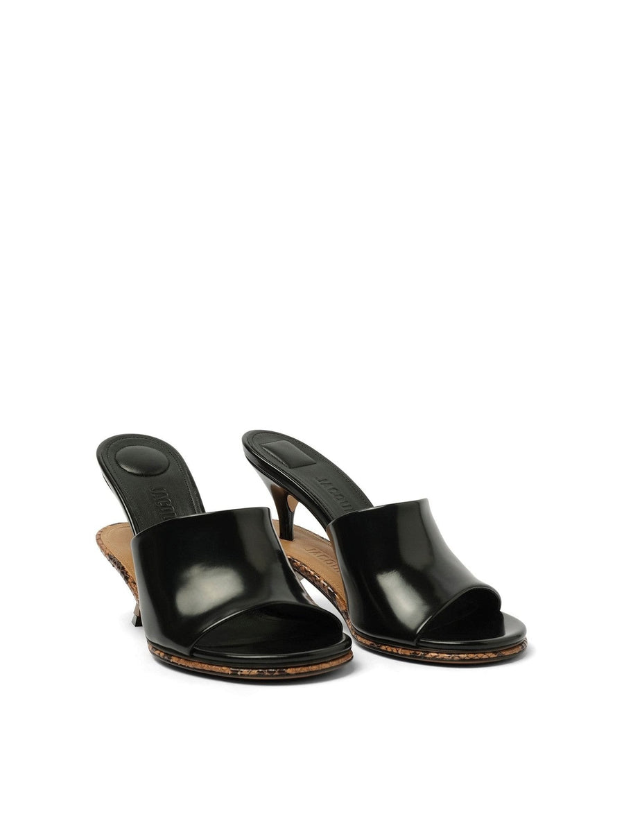 Les Doubles Mules in Black/Light Brown Front View | JACQUEMUS