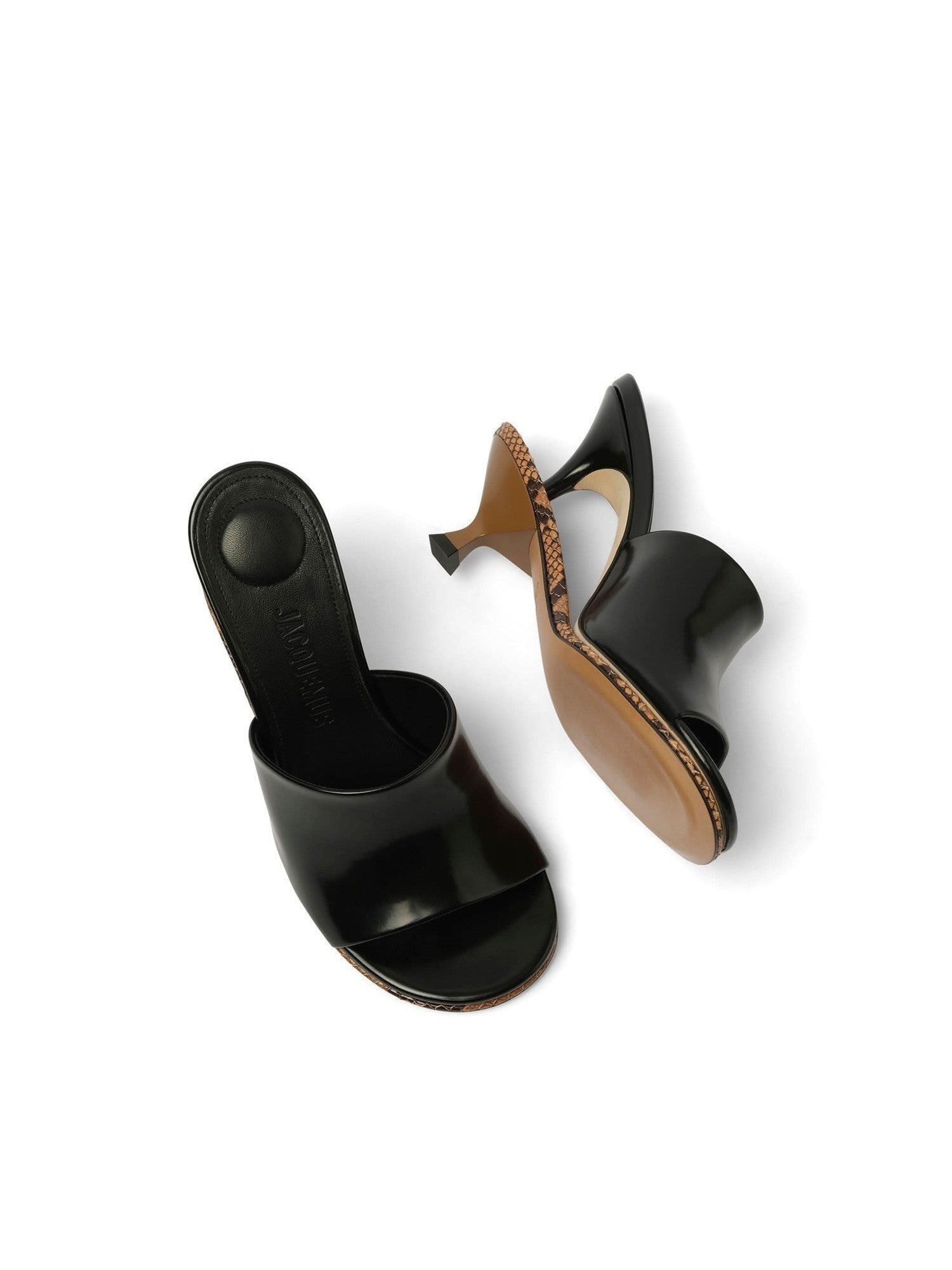 Les Doubles Mules in Black/Light Brown Top View | JACQUEMUS