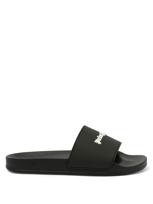 Classic Logo Pool Slider in Black/White Side View | PALM ANGELS