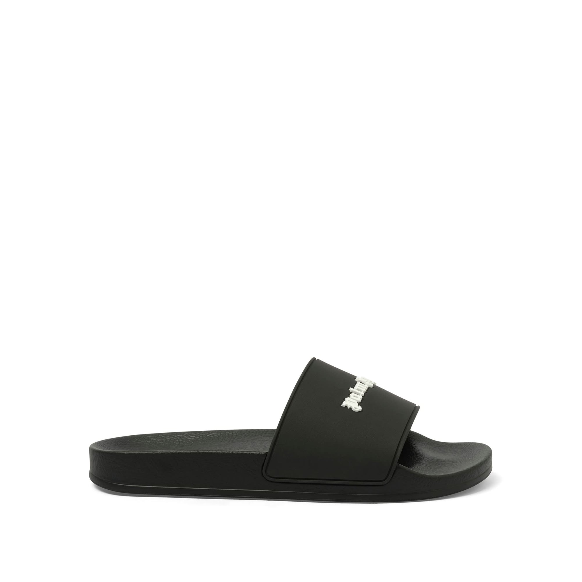 Classic Logo Pool Slider in Black/White Side View | PALM ANGELS