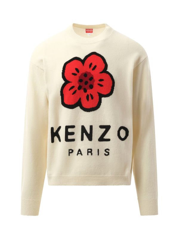Knit Boke Flower Placed Sweater in Off White