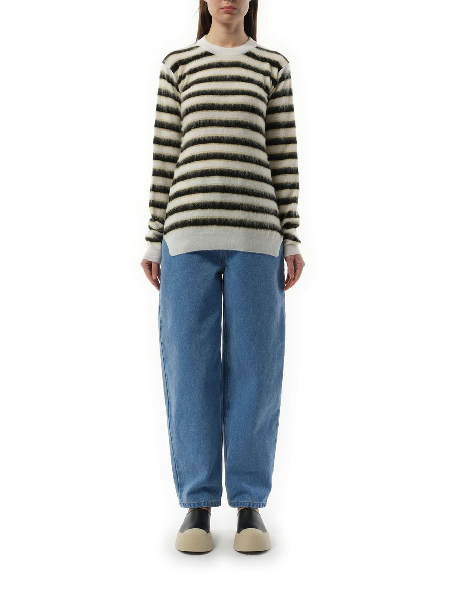 Mohair Stripe Sweater in Light Alabaster