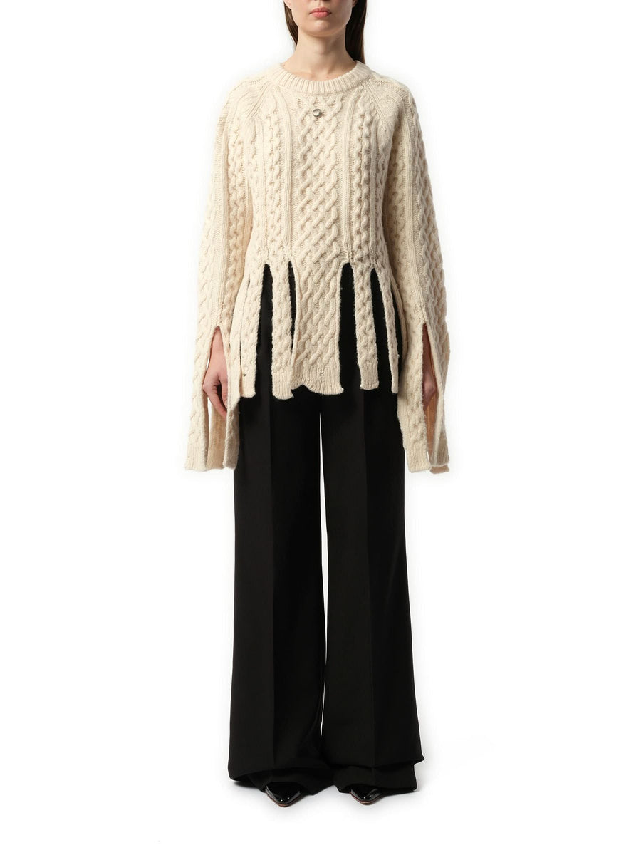 Shredded Knit Sweater in Beige