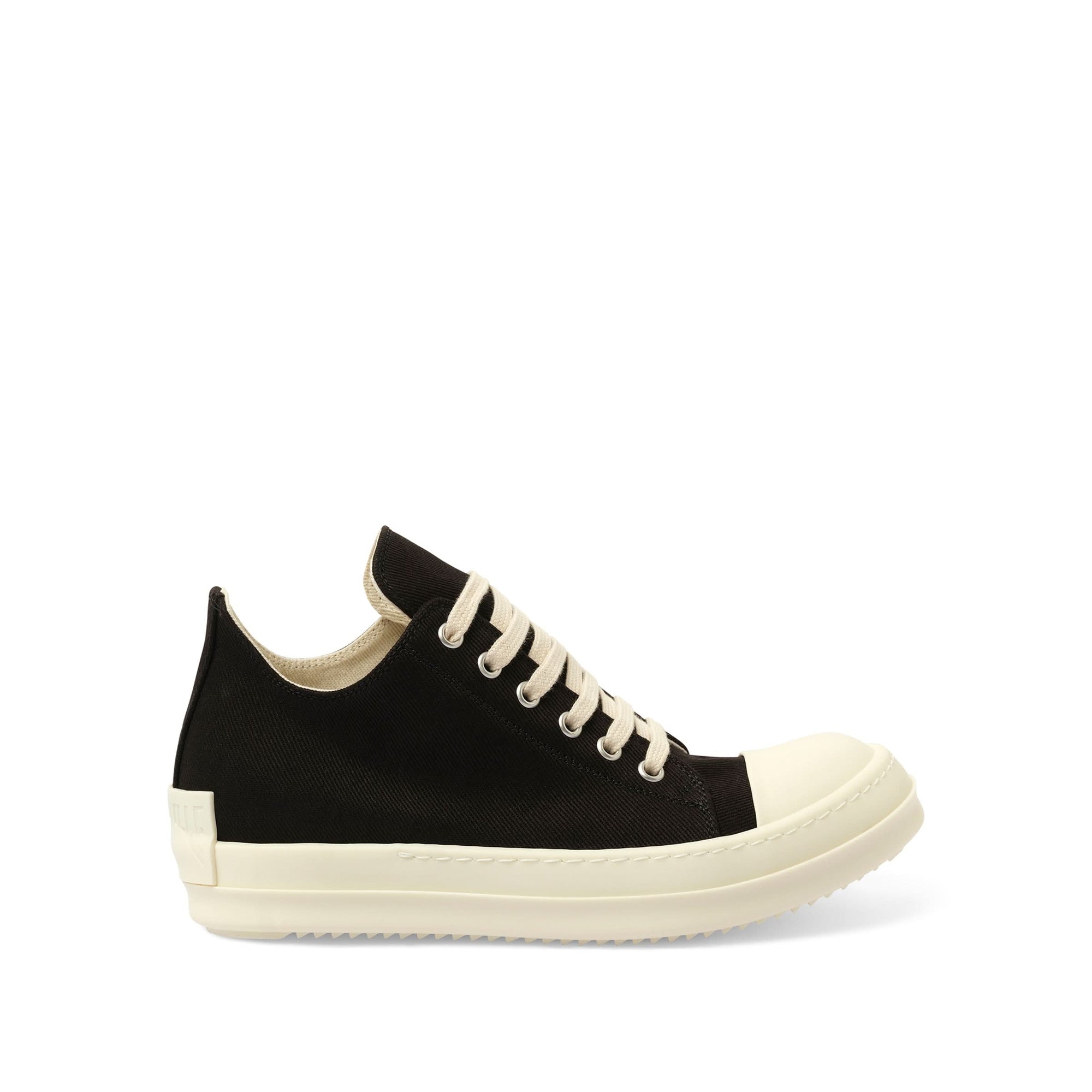 Denim Low Sneaks in Black/Milk Side View | RICK OWENS DRKSHDW