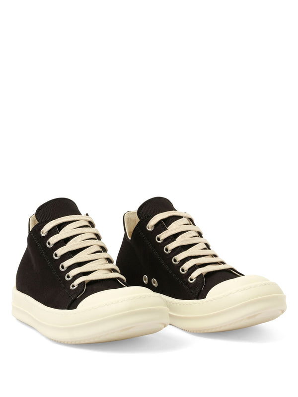Denim Low Sneaks in Black/Milk Front View | RICK OWENS DRKSHDW