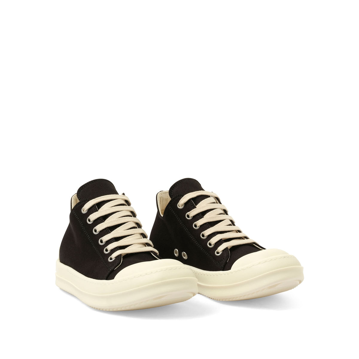 Denim Low Sneaks in Black/Milk Front View | RICK OWENS DRKSHDW