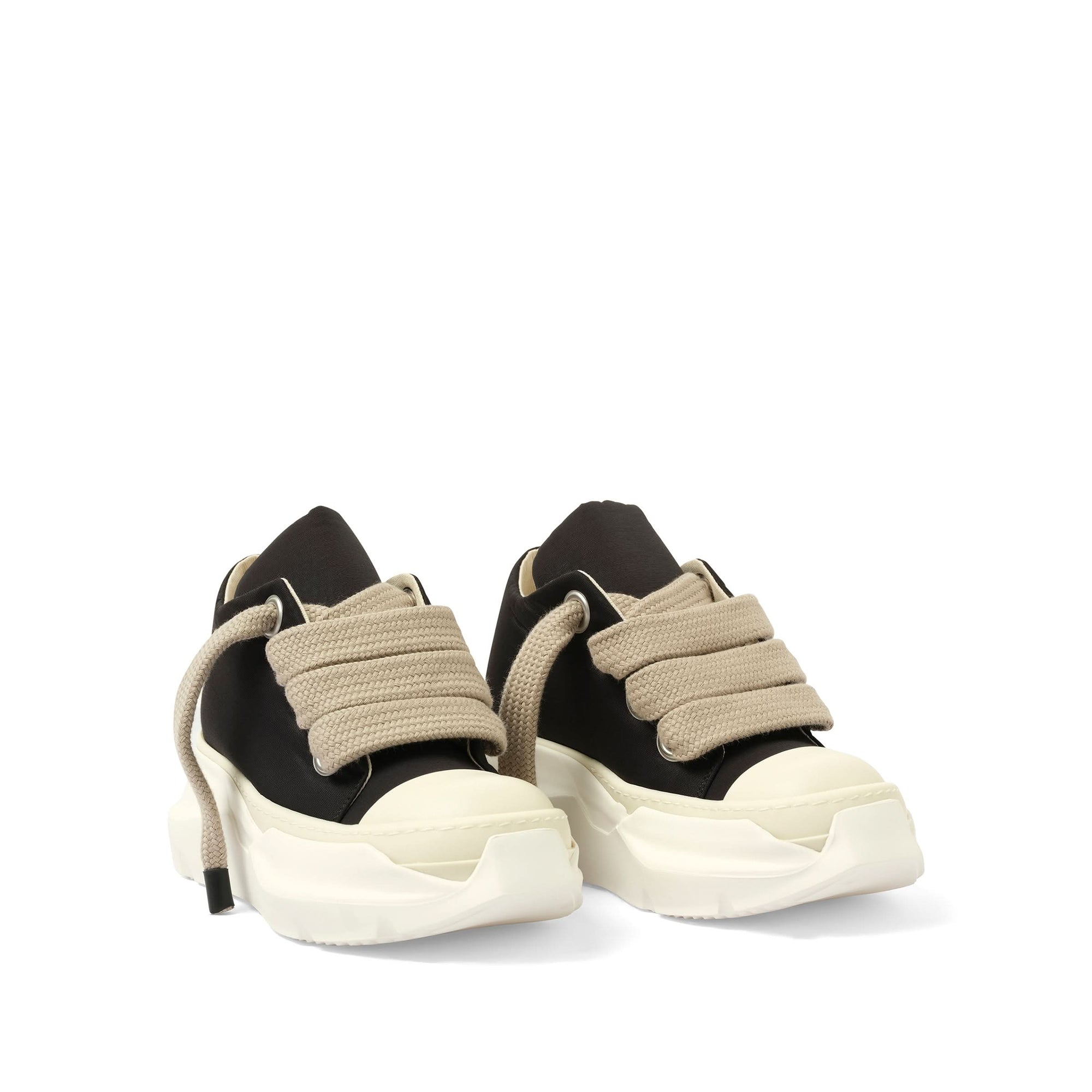 Jumbo Laced Abstract Low Sneaks in Black/Pearl Front View | RICK OWENS DRKSHDW
