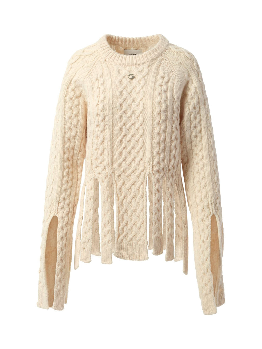 Shredded Knit Sweater in Beige