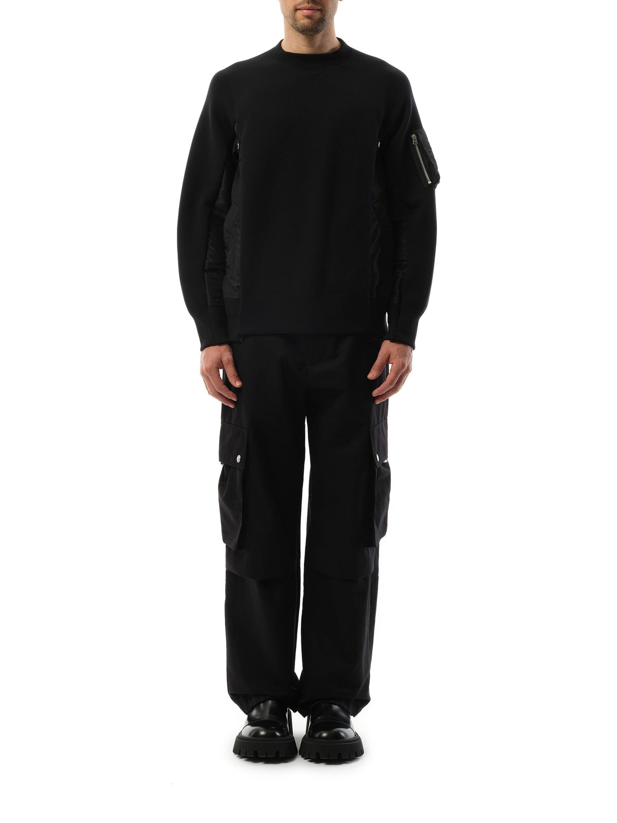 Sacai Sponge Sweat Nylon Twill Sweatshirt in Black