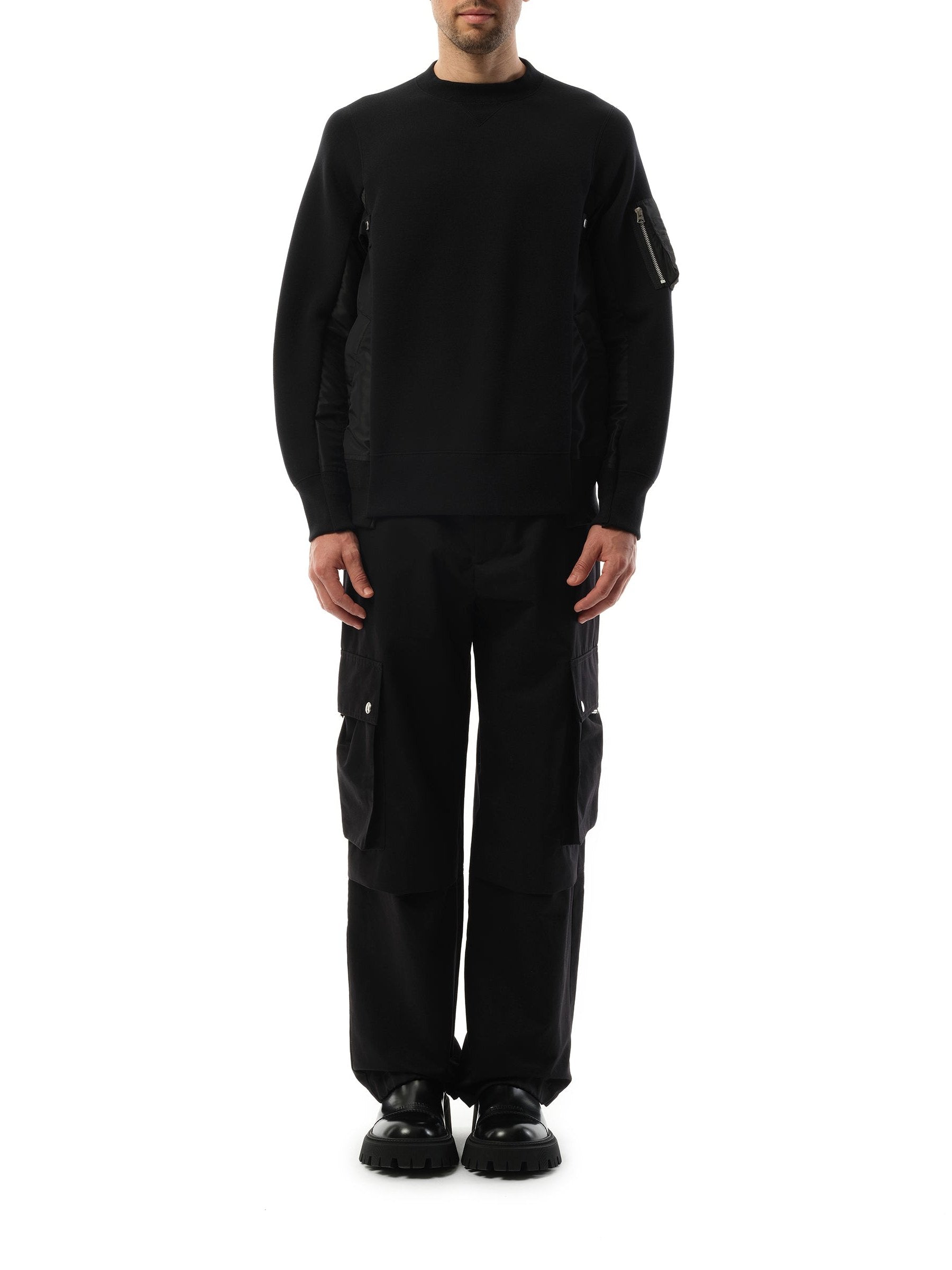 Sacai Sponge Sweat Nylon Twill Sweatshirt in Black