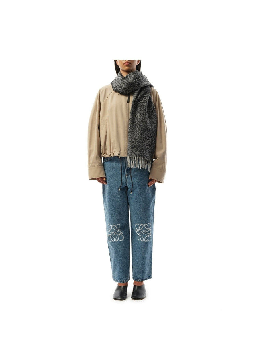 Loewe Anagram Wool Cashmere Scarf in Dark Grey