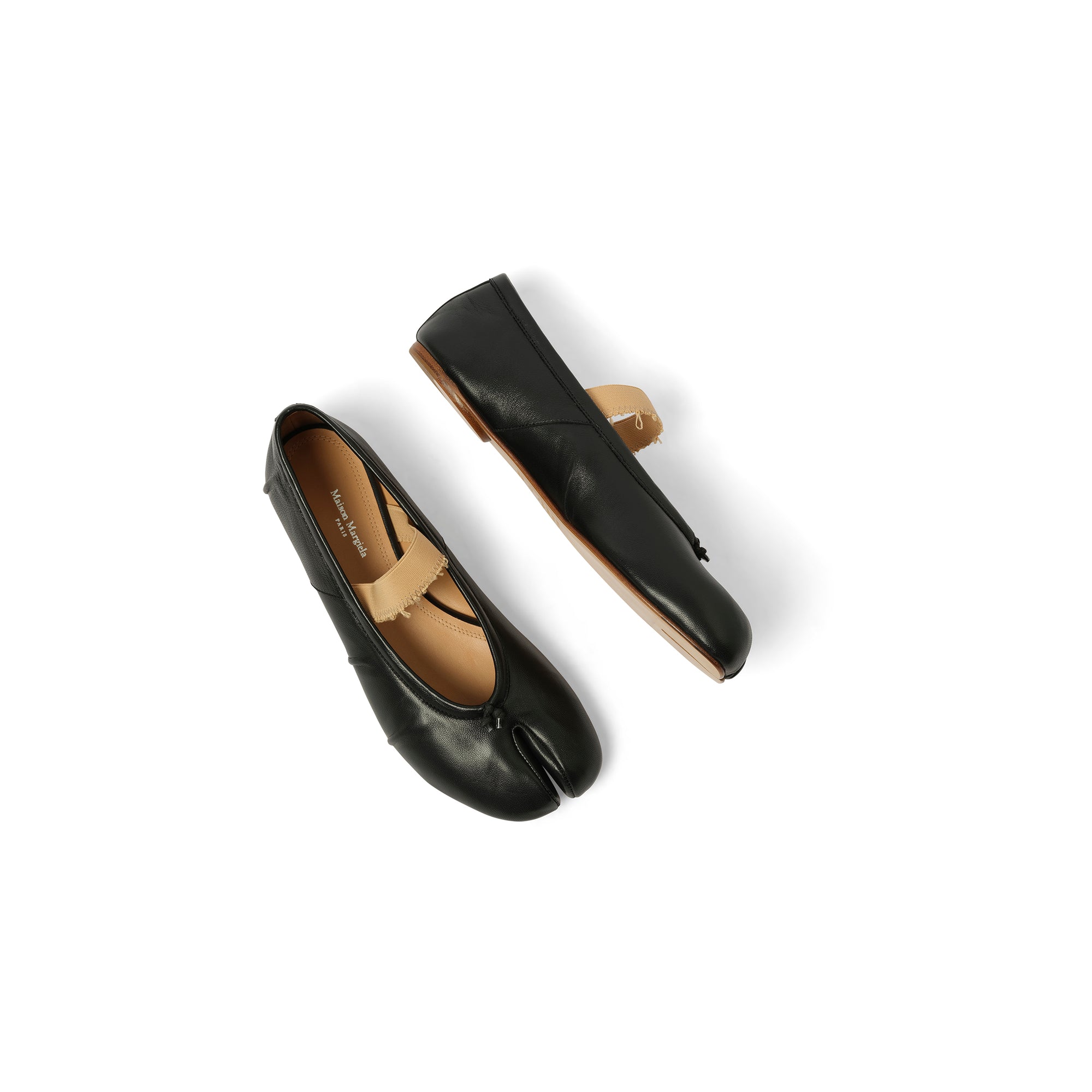 Tabi Ballerina Flat Elastic Band in Black/Nude Top View | MAISON MARGIELA