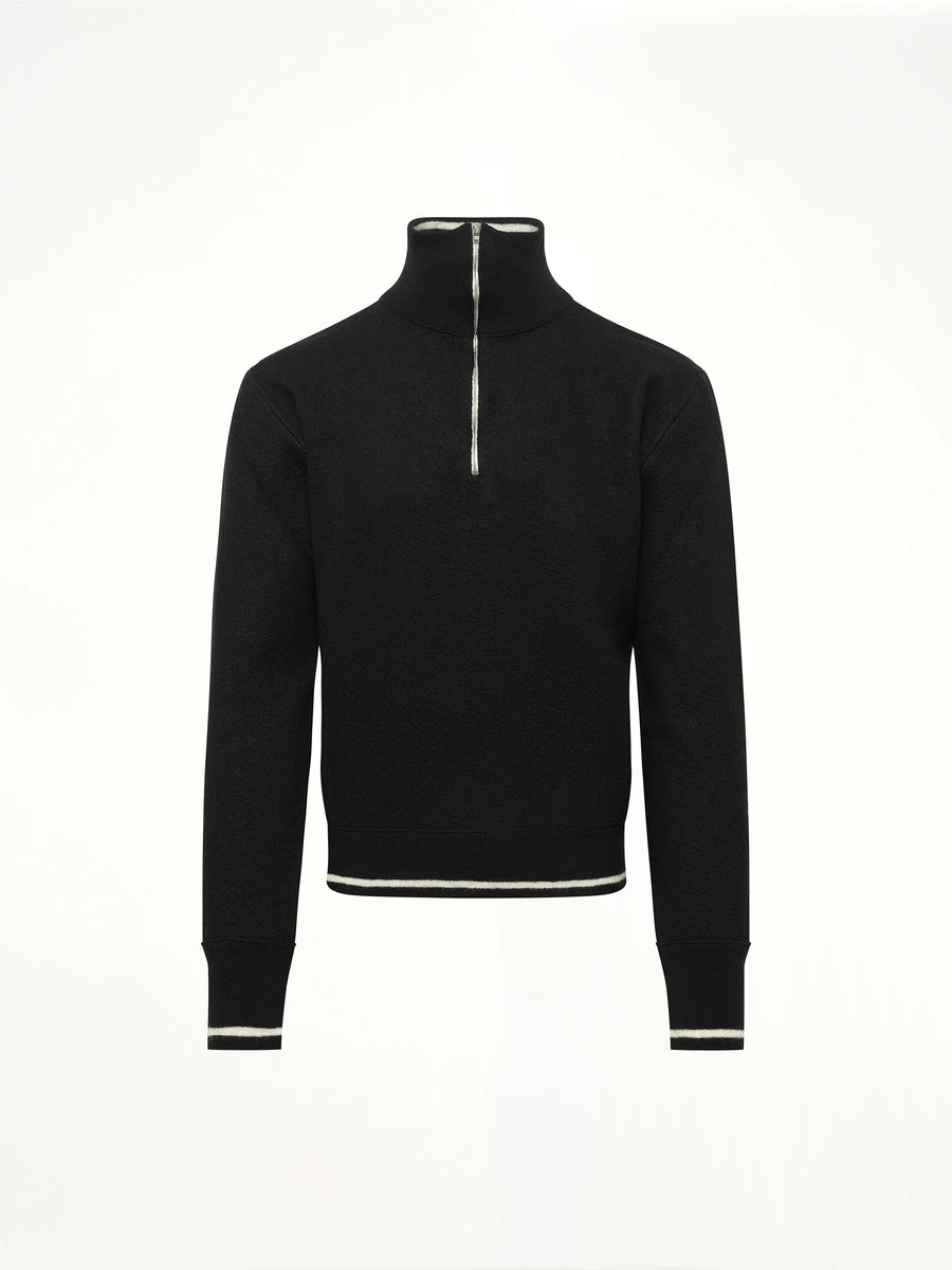 Gauge 14 Felted Zip Sweater in Black/Off White