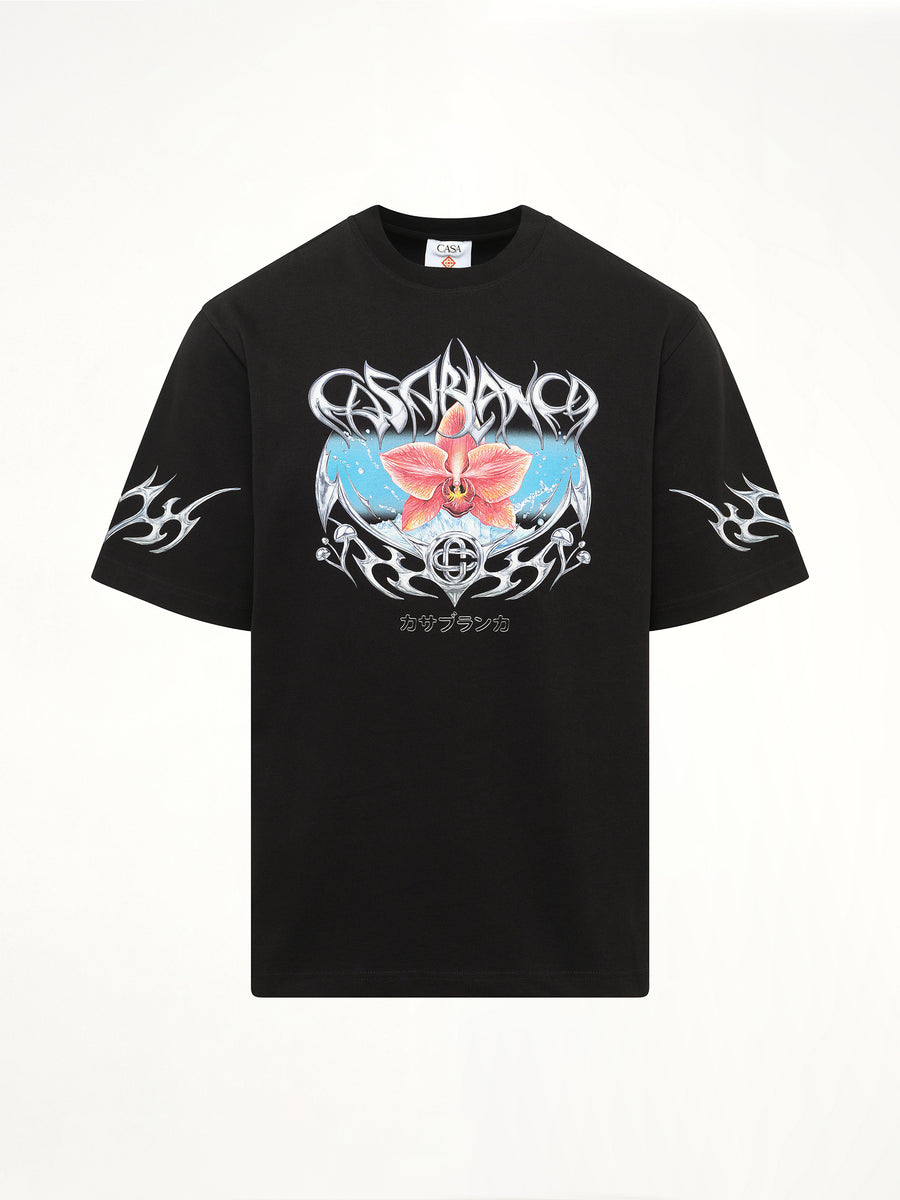 Blades Printed Oversized T-Shirt in Black
