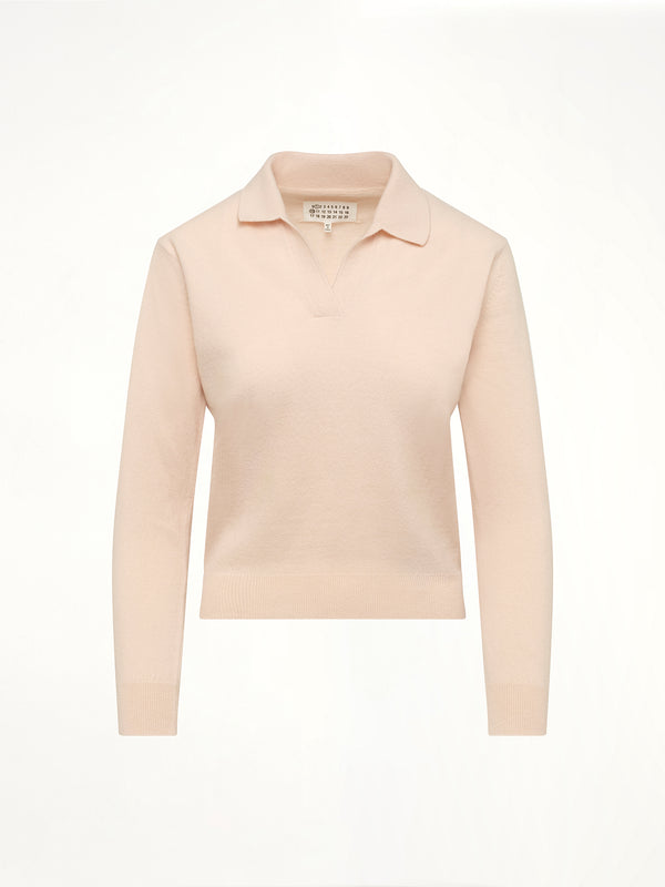 Lambswool Knit Polo in Pale Pink