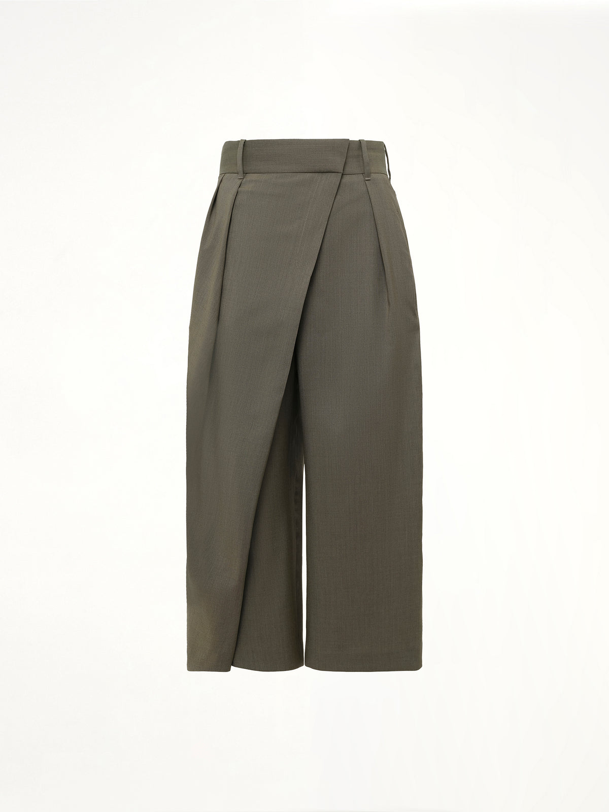 Cropped Wrap Trouser in Khaki Green
