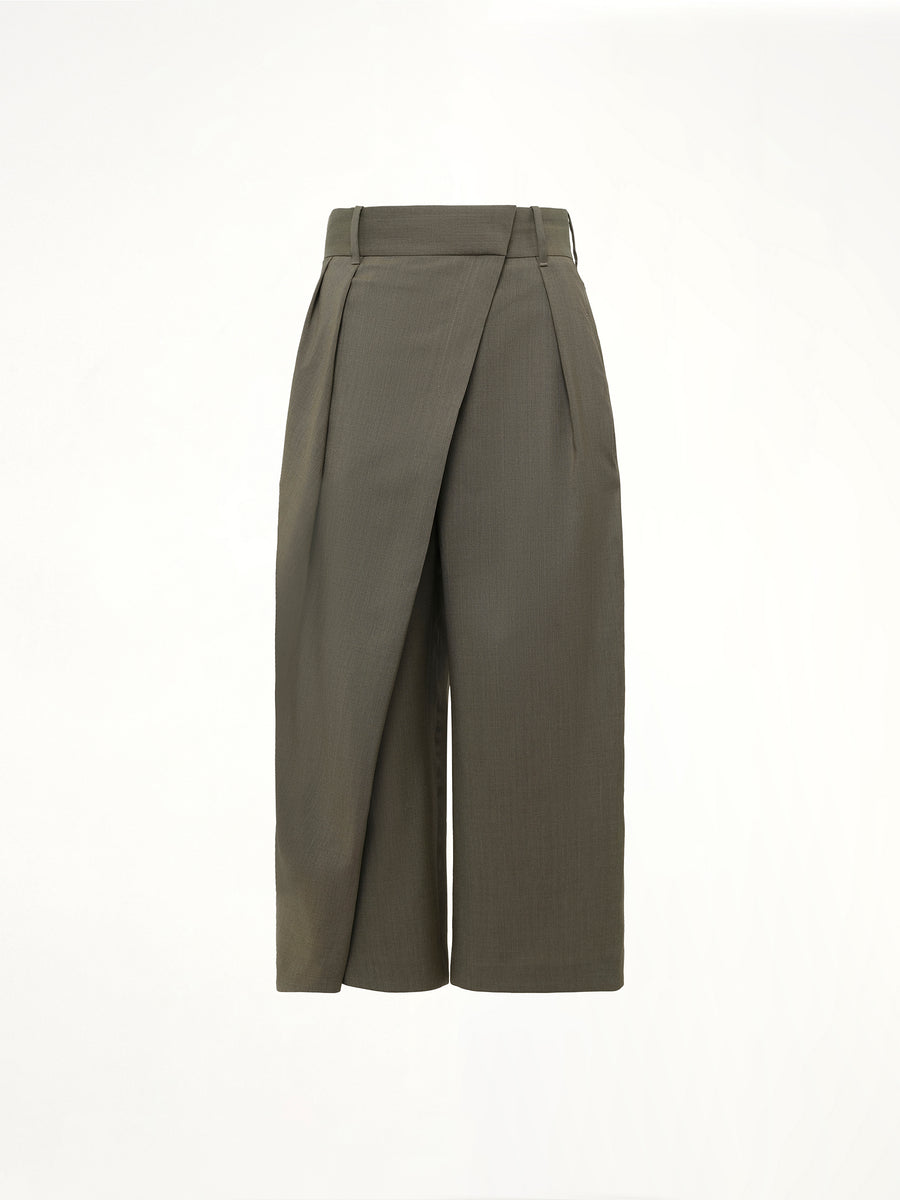 Cropped Wrap Trouser in Khaki Green