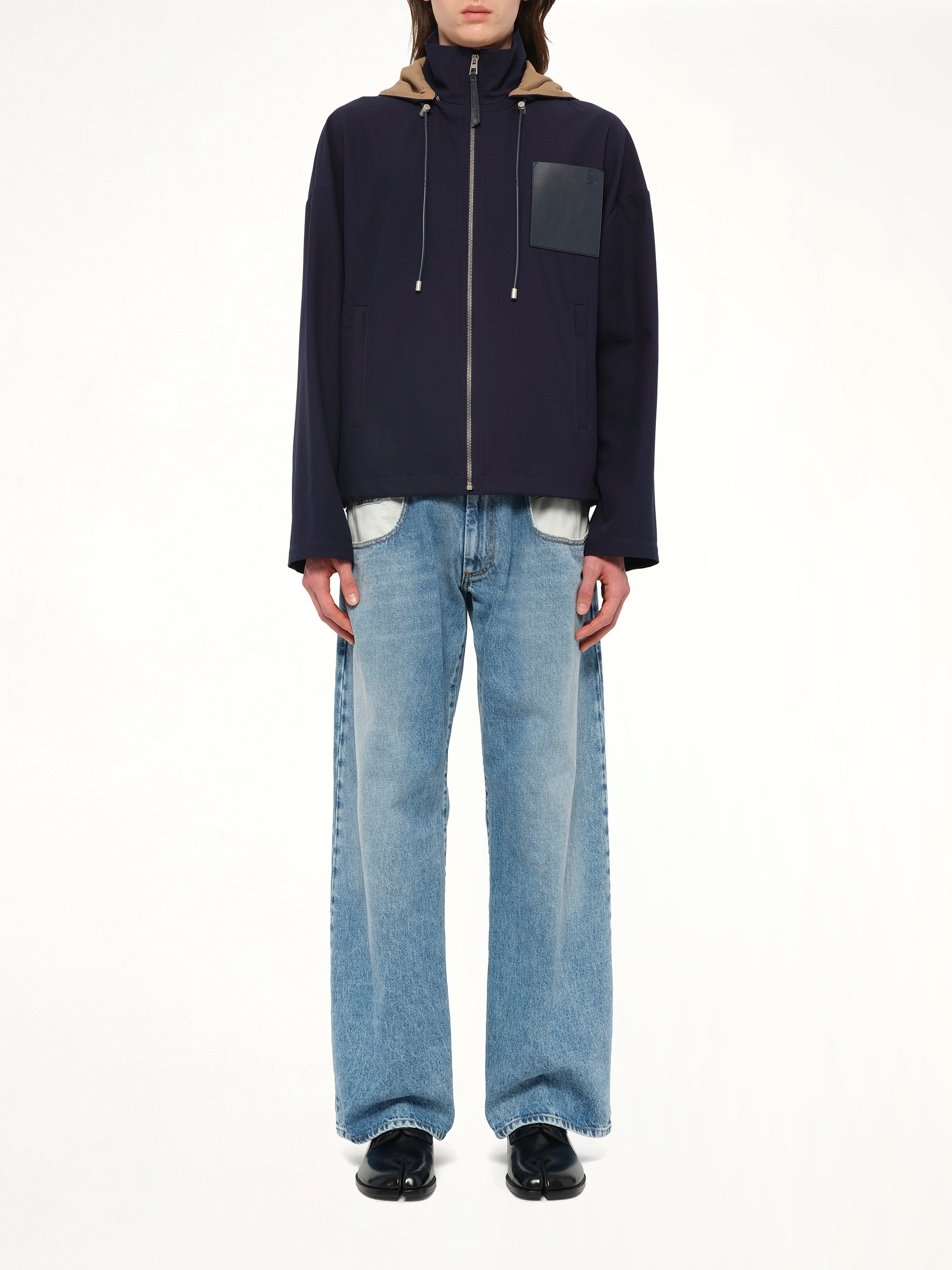Hooded Jacket in Navy/Beige
