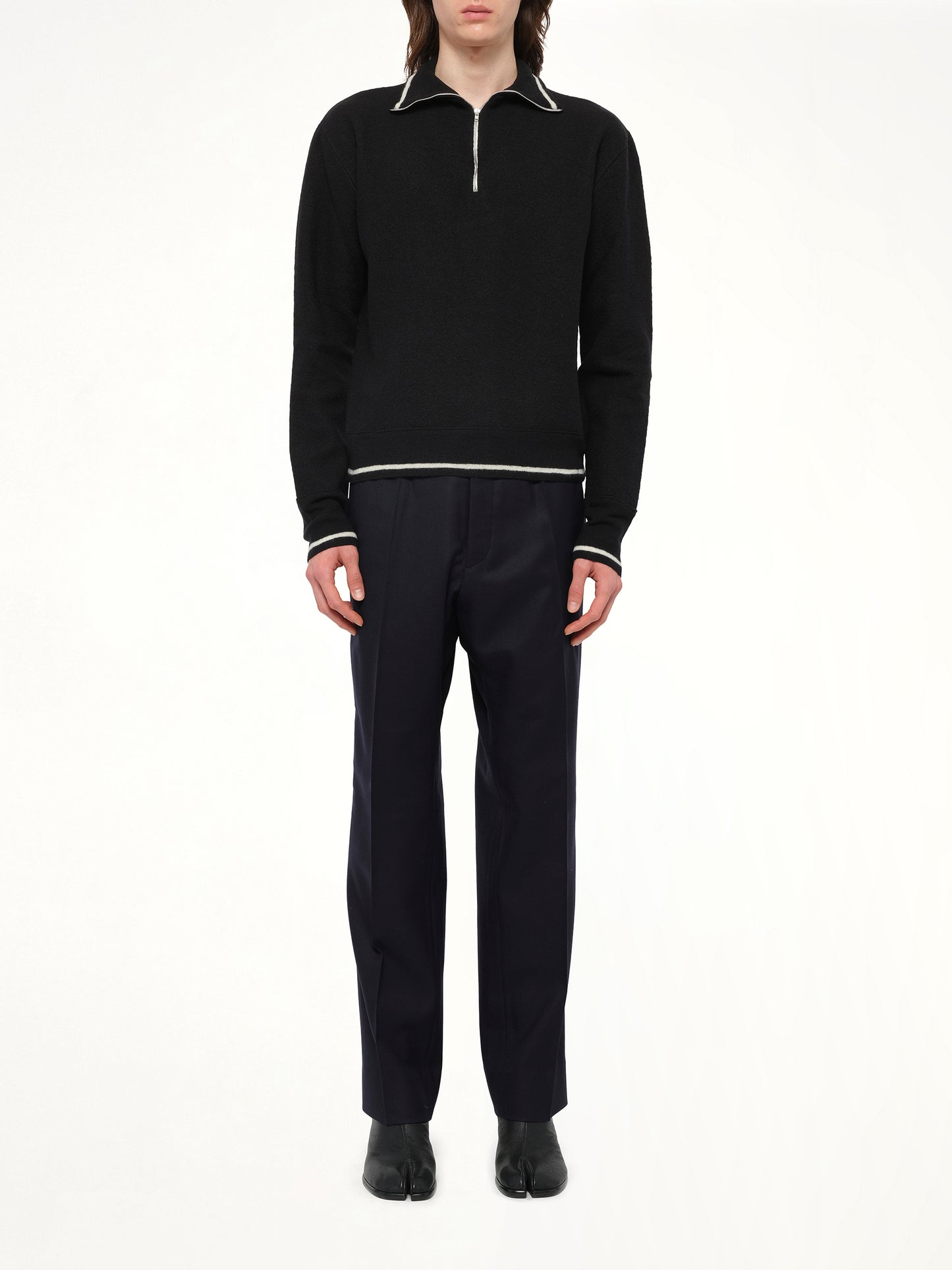 Gauge 14 Felted Zip Sweater in Black/Off White