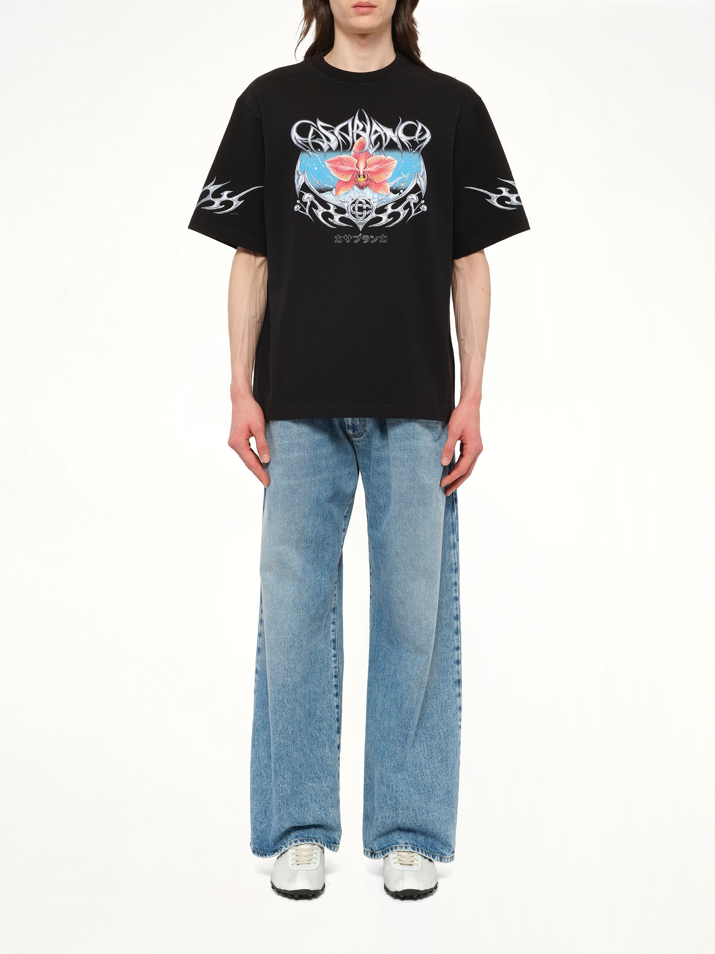 Blades Printed Oversized T-Shirt in Black