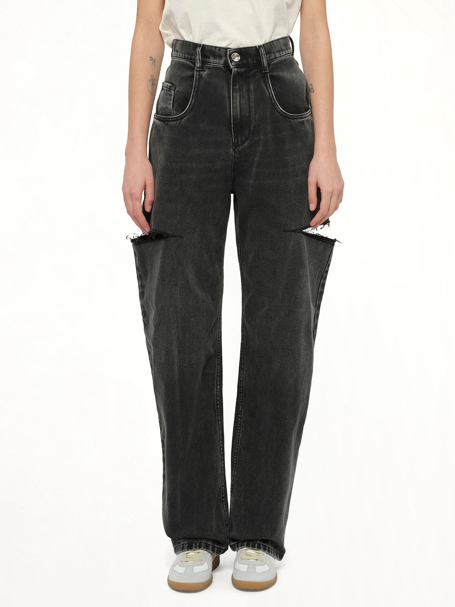 Slash Loose Fit Denim Jeans in Black