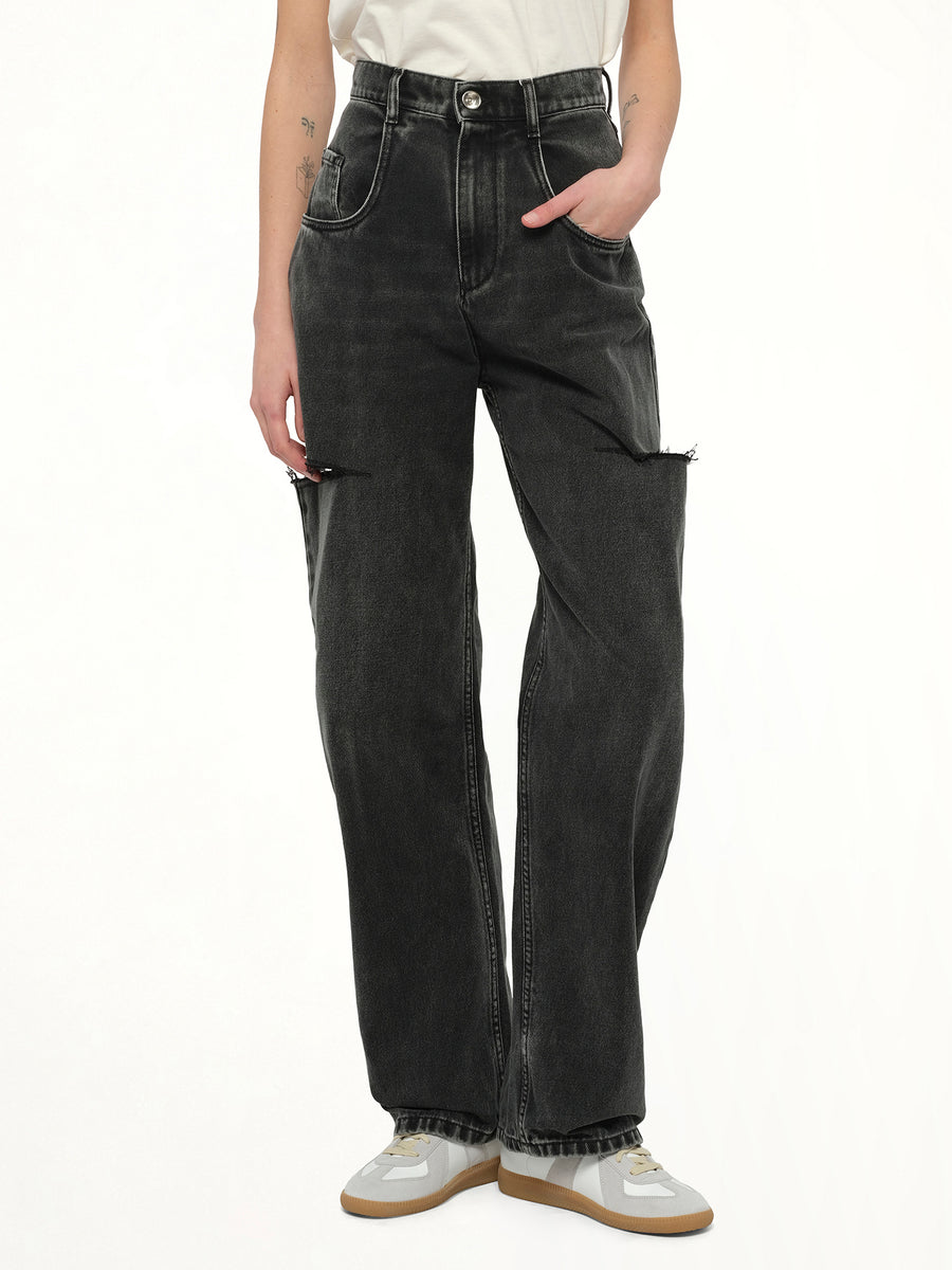 Slash Loose Fit Denim Jeans in Black