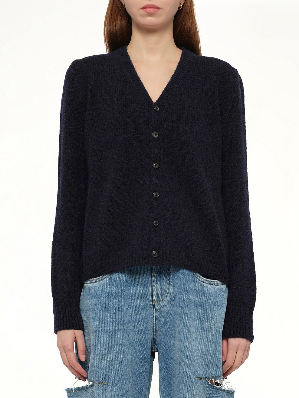 Gauge 5 Cardigan in Navy/Dark Brown