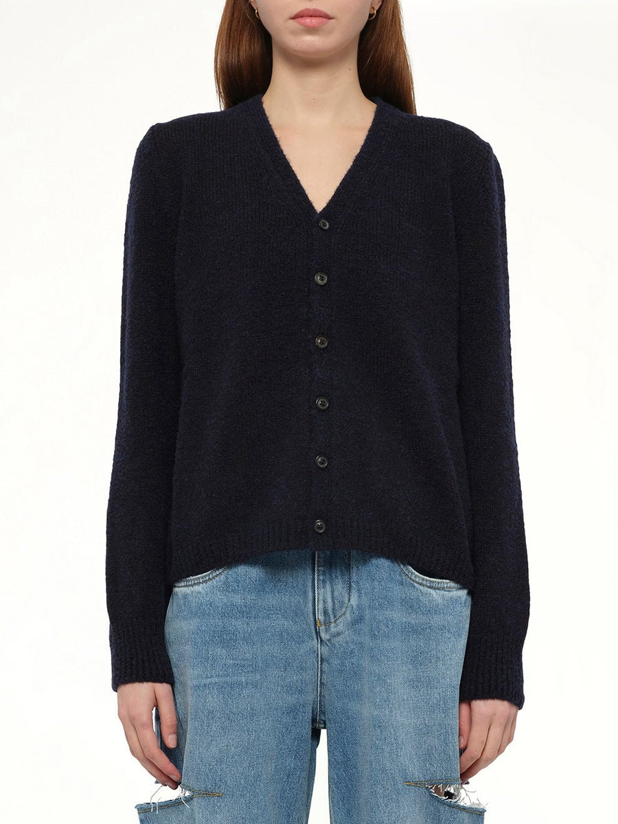 Gauge 5 Cardigan in Navy/Dark Brown