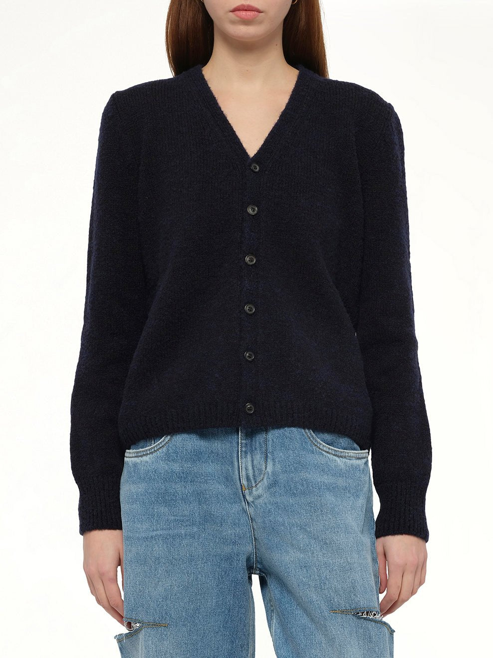 Gauge 5 Cardigan in Navy/Dark Brown