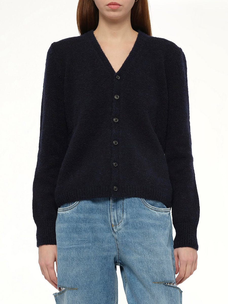 Gauge 5 Cardigan in Navy/Dark Brown