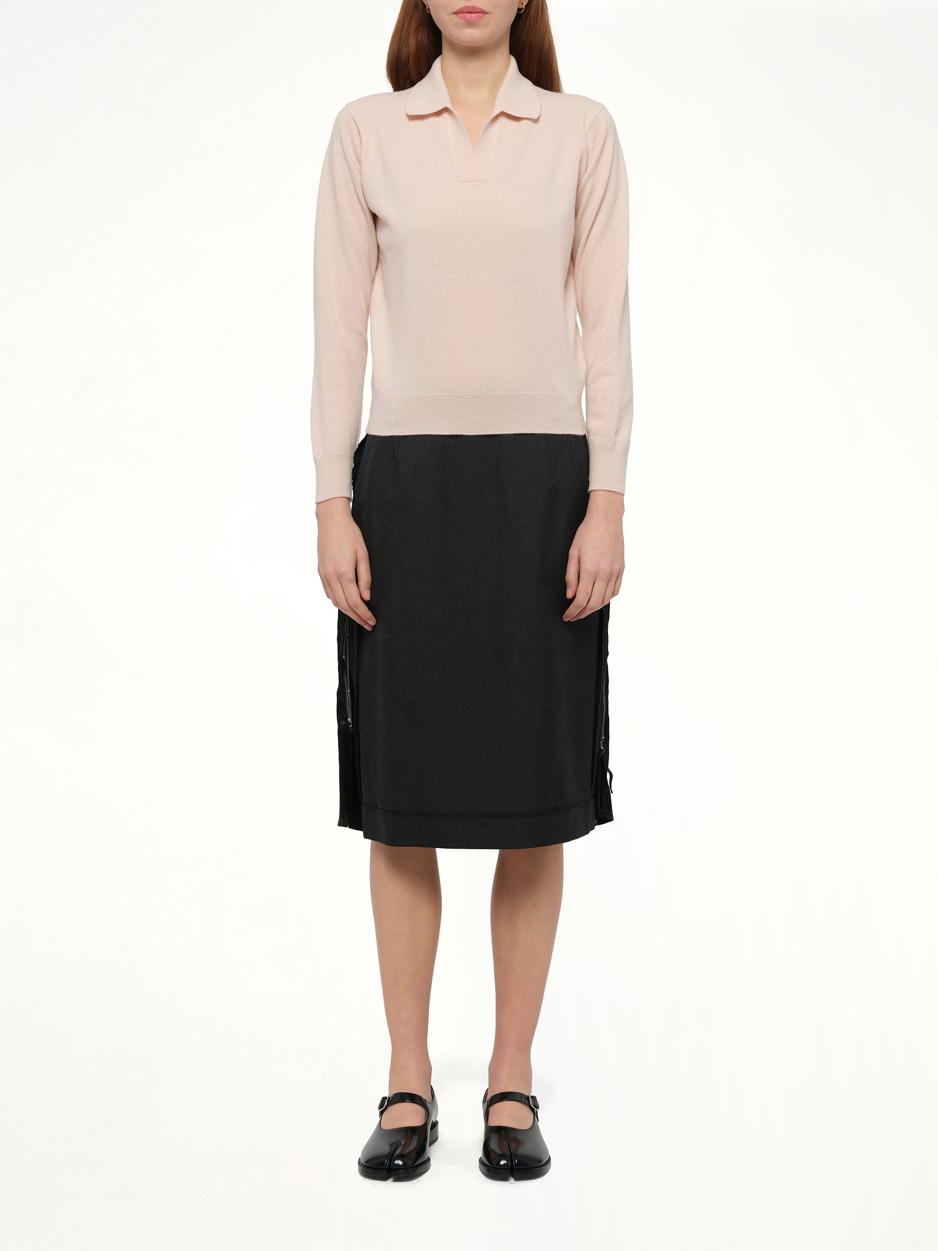 Lambswool Knit Polo in Pale Pink