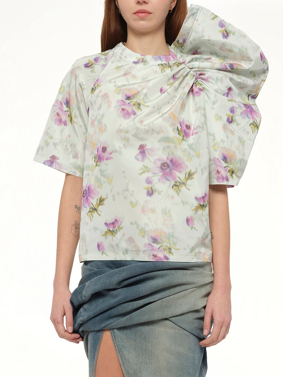 Draped Top in Light Blue/Multicolour