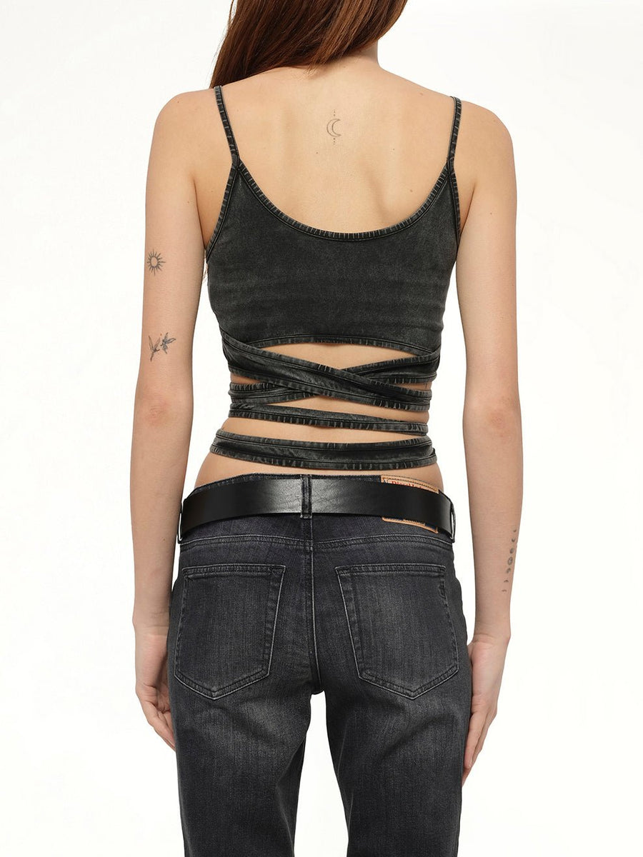 T-LEYA-TAIL-R1 Top in Black/Dark Grey