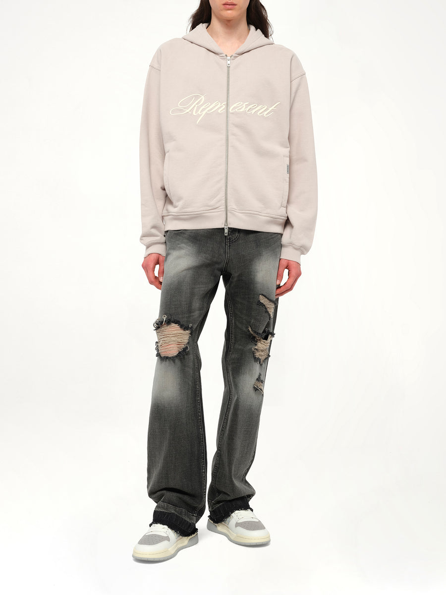 Script Logo Zip Hoodie in Concrete