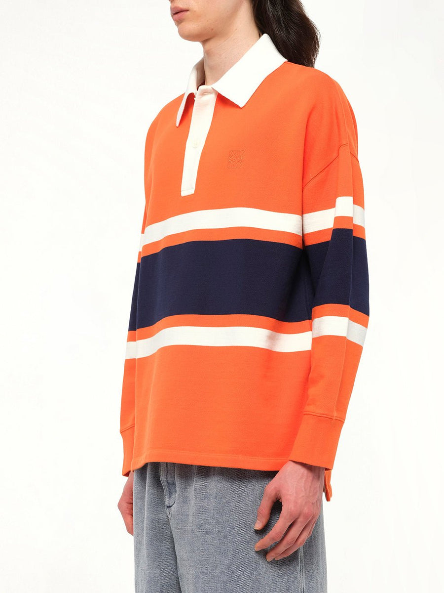 Long Sleeve Polo in Orange/Navy Blue