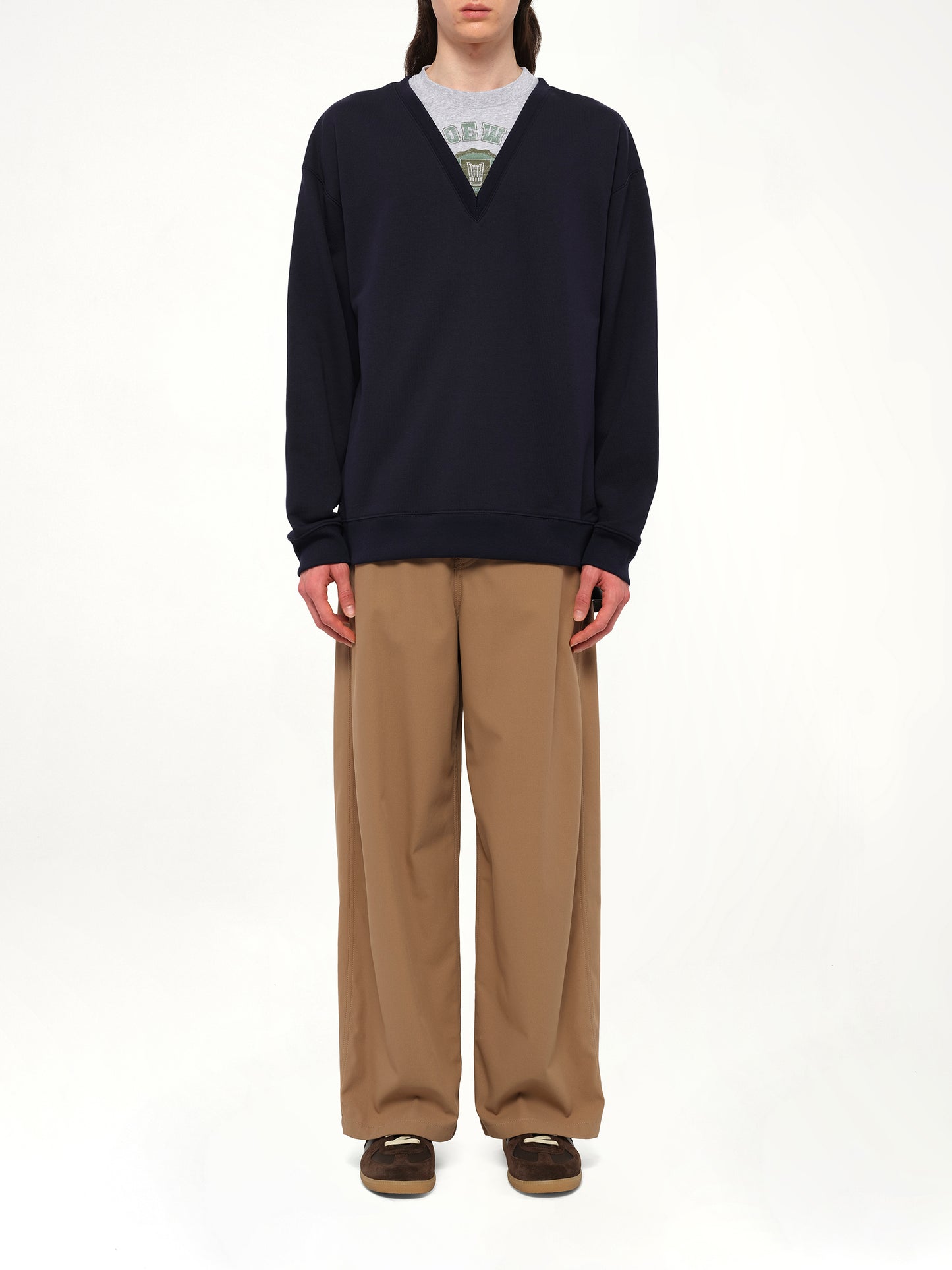 Varsity V-Neck Sweatshirt in Dark Navy Blue