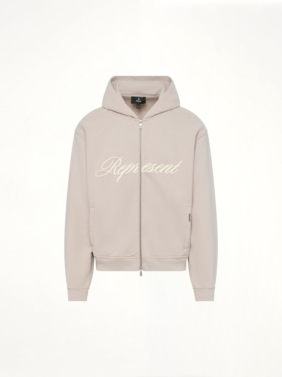 Script Logo Zip Hoodie in Concrete