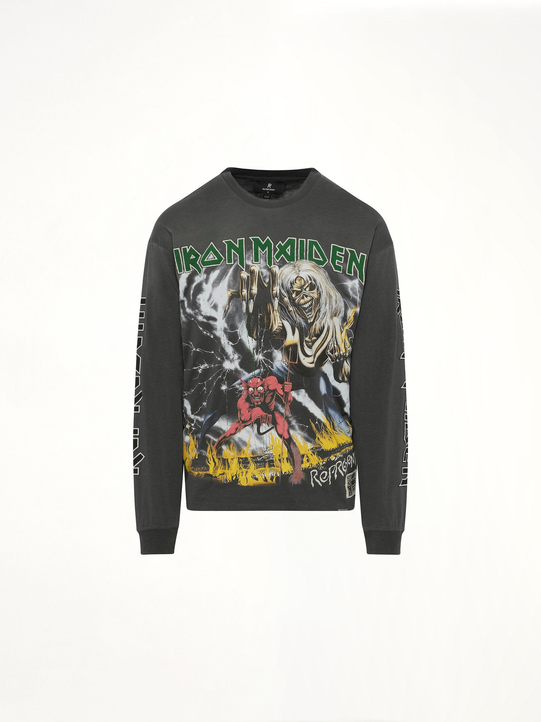 Iron Maiden Number of the Beast Long Sleeve T-Shirt in Sunfade Grey