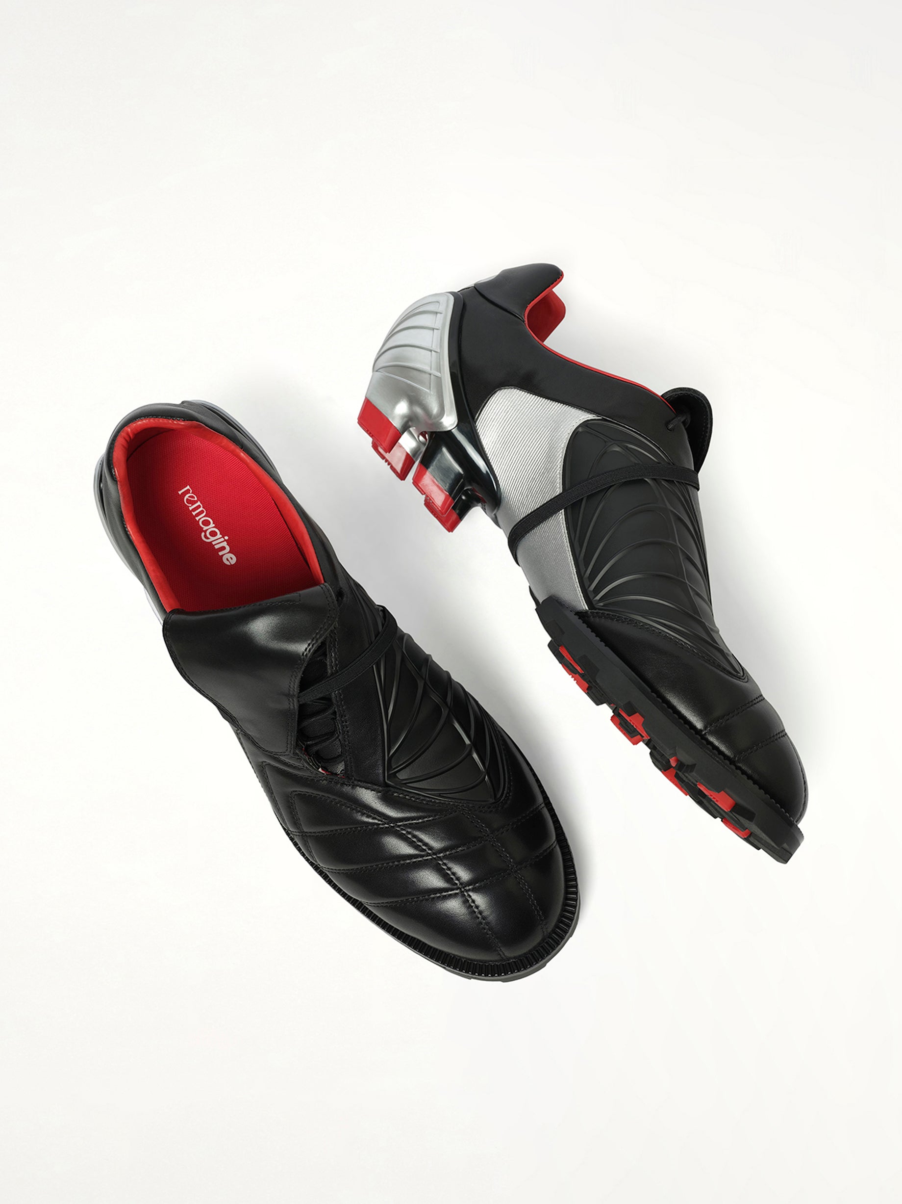 Re90 Sneaker in Black/Silver/Red Top View | REMAGINE