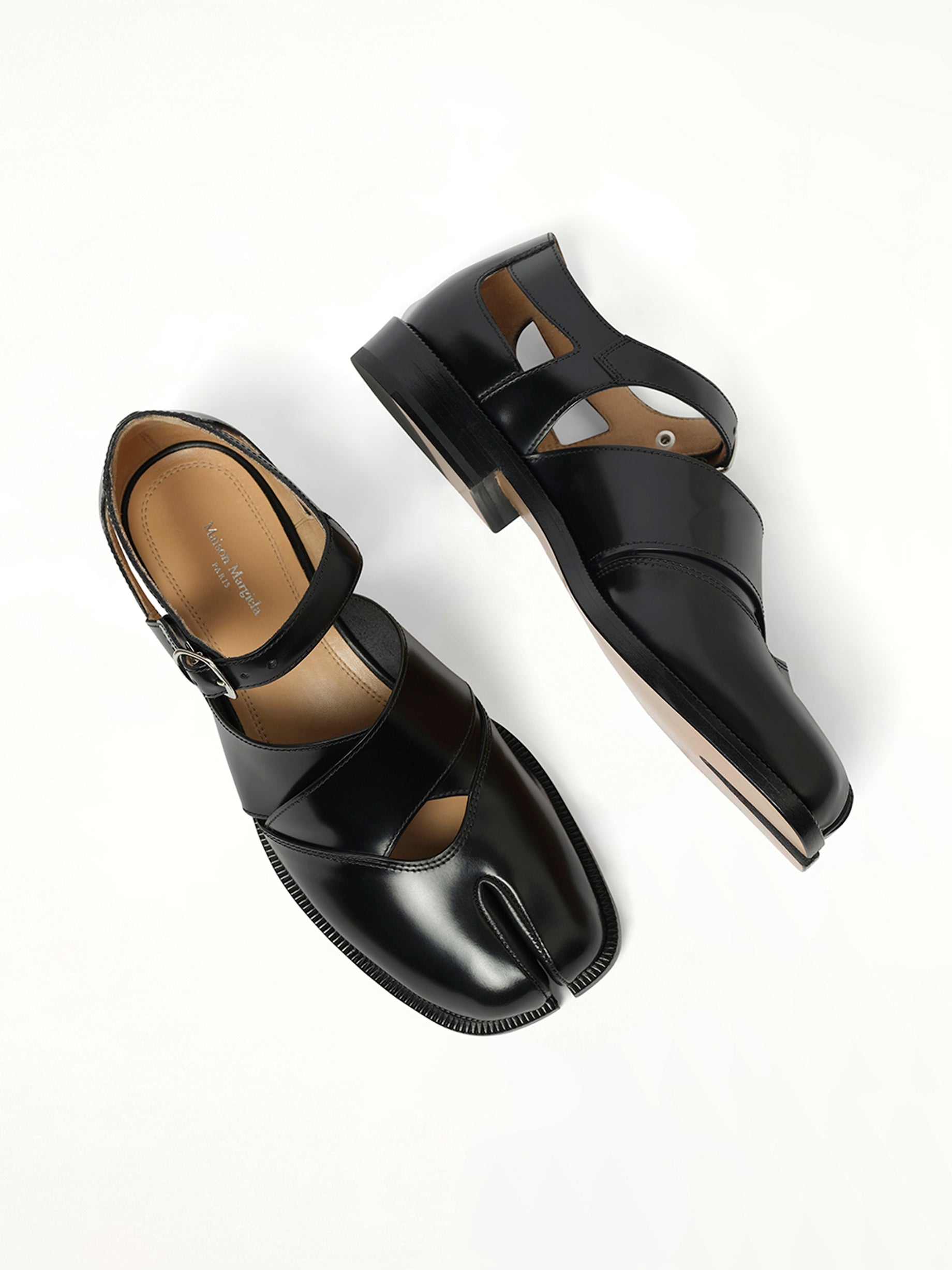 Tabi Toe Cut Out Sandals in Black Top View | MAISON MARGIELA